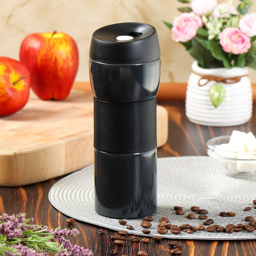 Термокружка нерж сталь, пластик, 0.42 л, Daniks, черный глянец, XG-8078-426C