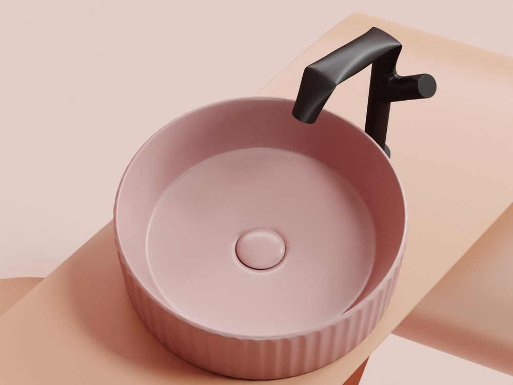 Умывальник чаша накладная круглая (цвет Розовый Матовый) Element 360x360x115мм