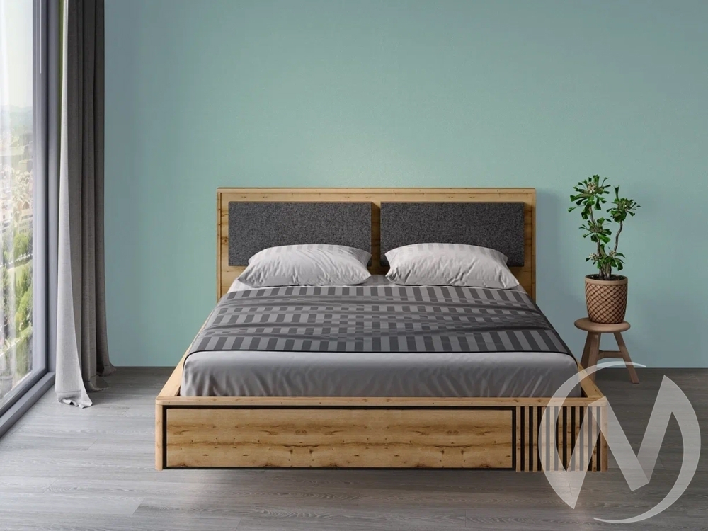 Кровать 1600 парящая сек. №12 НКМ Аэлита (дуб вотан/черный)