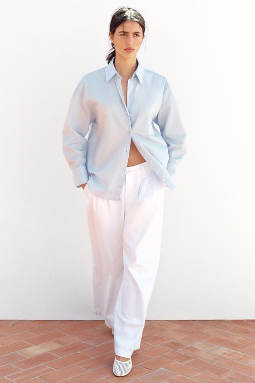 ZARA ДЖИНСЫ Z1975 WIDE-LEG СО СРЕДНЕЙ ПОСАДКОЙ И ЗАЩИПАМИ, БЕЛЫЙ