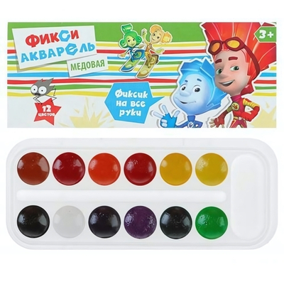 Акварель медовая "Фиксики" 12 цветов, без кисти, картон (Центрум)