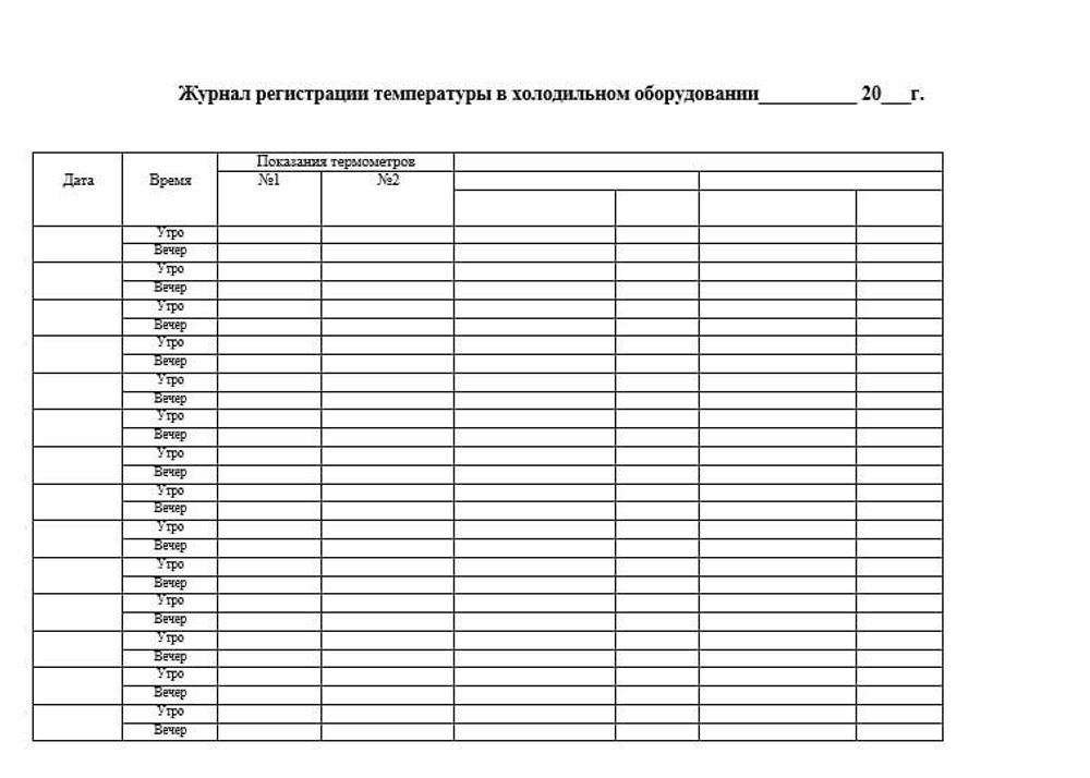 Журнал регистрации температуры в холодильном оборудовании для оптовых фармкомпаний
