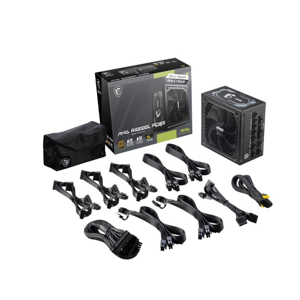 Блок питания MSI MAG A1000GL PCIE5 1000W, 80+ Gold, модульный, ATX 3.0, PCIE5