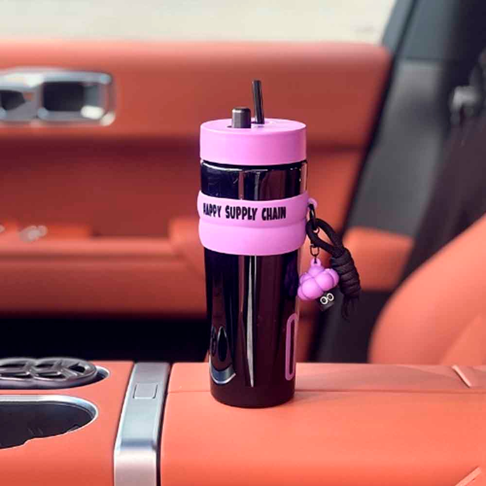 Стакан с трубочкой 1000мл (чёрно-фиолетовый)