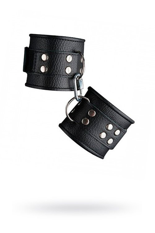 Кожаные Наручники чёрного цвета, украшенные небольшими металлическими элементами