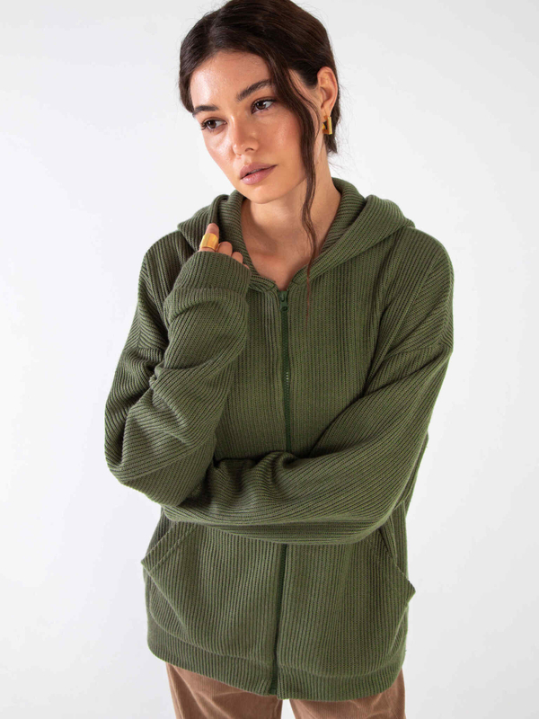 Худи на молнии из вязанного трикотажа Хаки