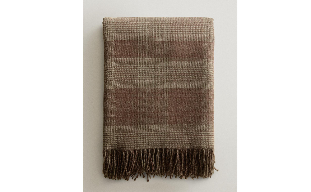 Zara Home плед из полиэстера, хаки, в полоску, 140x190 см