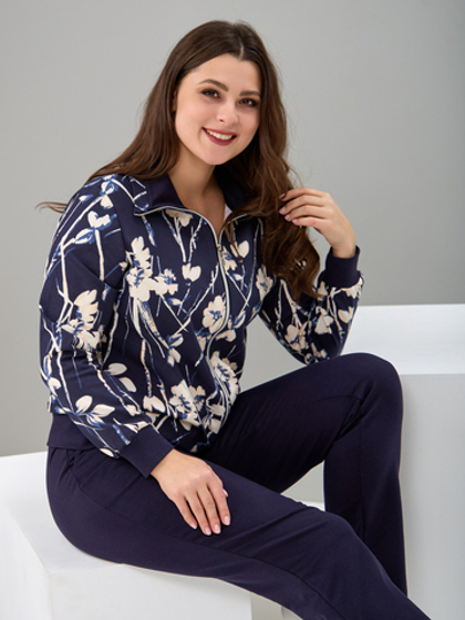 Костюм с брюками КБ-184/синий-яблониэкрю