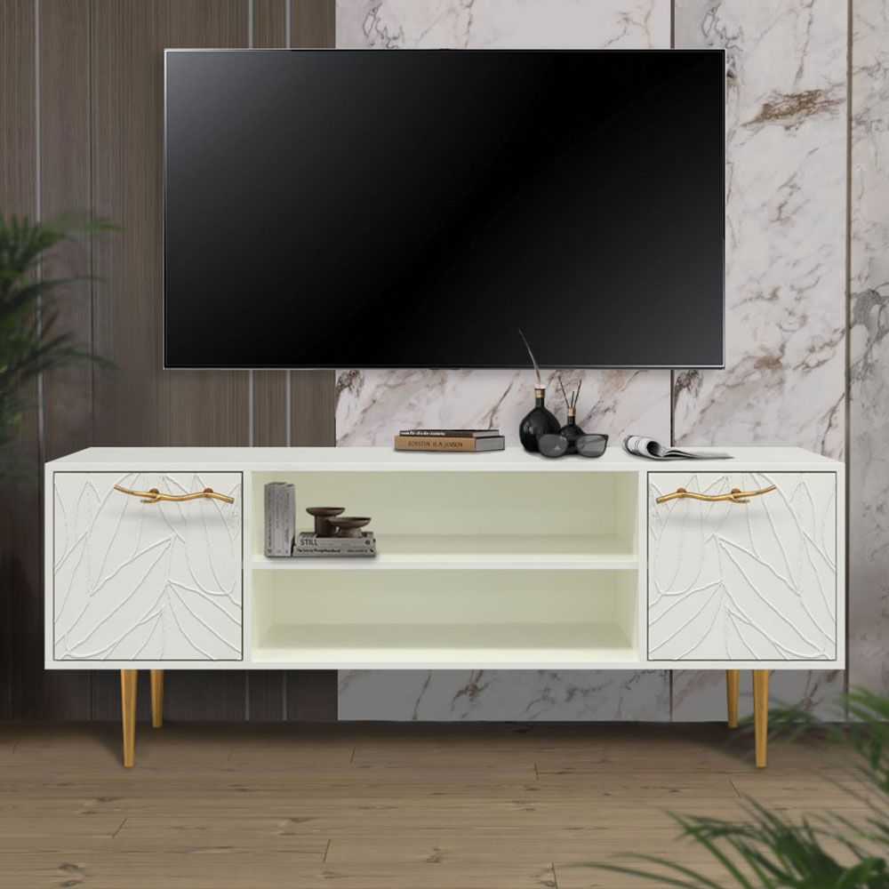 Тумба под ТВ Арт Колор leaves 155см Стайл Голд Белый опал