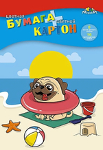 Картон цв А4 (8л 8цв)+бумага цв (16л 8цв) "Щенок на пляже" в папке (Апплика)