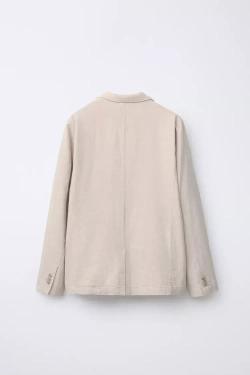 ZARA КОСТЮМНЫЙ ПИДЖАК ИЗ ХЛОПКА И ЛЬНА, СВЕТЛО-БЕЖЕВЫЙ
