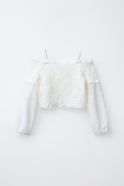 ZARA ТОП ИЗ РЕЛЬЕФНОЙ ТКАНИ С ЗАПÁХОМ, ЭКРЮ