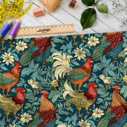 Ткань премиум интерлок сказочные петухи