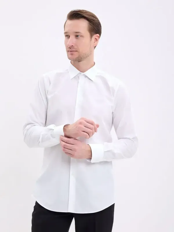 Рубашка на высокий рост LONG SLIM FIT с длинным рукавом, белая