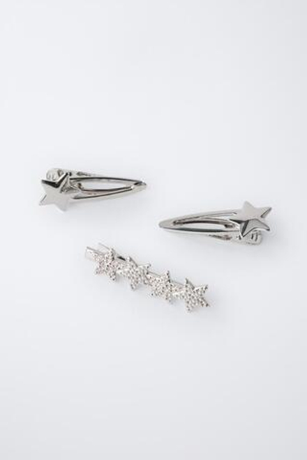 ZARA НАБОР ИЗ 3 ЗАКОЛОК ДЛЯ ВОЛОС «БЛЕСТЯЩИЕ ЗВЕЗДЫ», СЕРЕБРИСТЫЙ