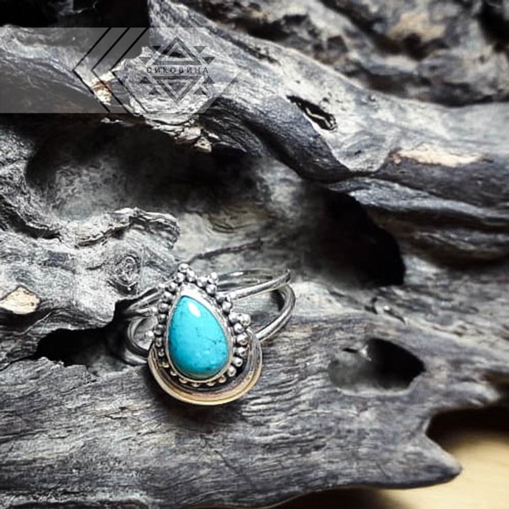 Кольцо КАПЛЯ-ЛУНА, серебро/бирюза