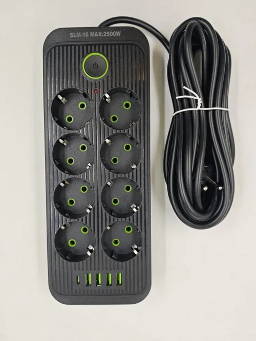 Сетевой фильтр Artdem удлинитель сетевой 5м, 2500 Вт, 8 розеток, черный