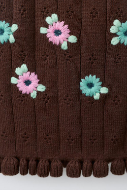 ZARA УКОРОЧЕННЫЙ ТОП С ЦВЕТОЧНОЙ ВЫШИВКОЙ, ШОКОЛАДНЫЙ