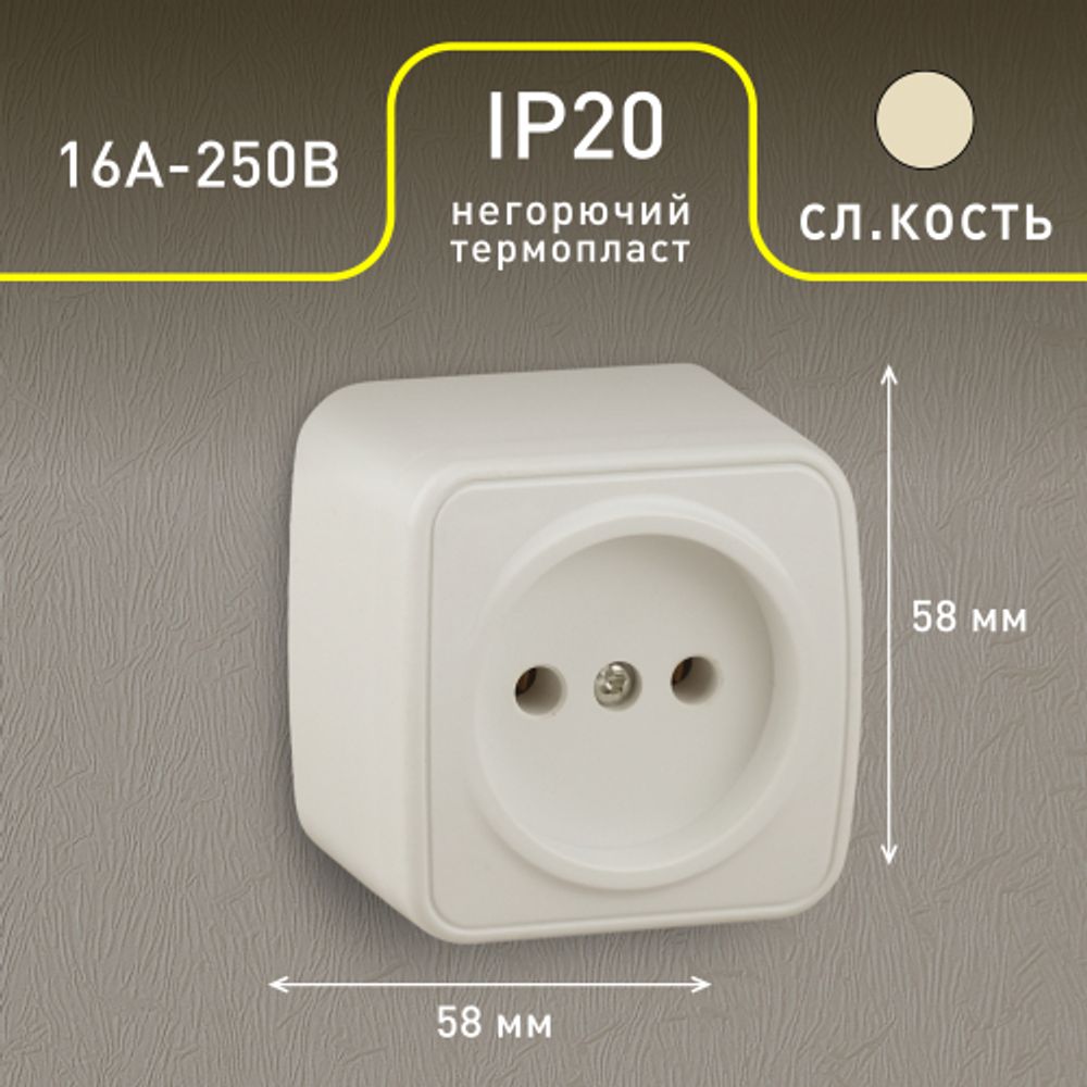 3-201-02 Intro Розетка 2P, 16А-250В, IP20, ОУ, Polo, сл.кость