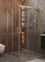 Душевой уголок Cezares MOLVENO-AH-21-100+30-C-BORO-IV, 130х100х195, профиль брашированное золото, прозрачное стекло