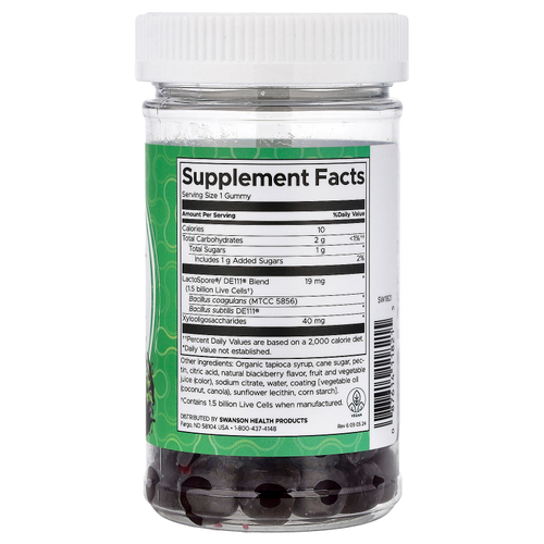 Swanson, жевательные таблетки с пробиотиками и пребиотиками, со вкусом ежевики, 60 жевательных таблеток