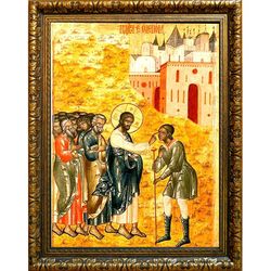 Исцеление Слепого. Икона Иисуса Христа на холсте.