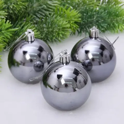 Новогодние шары 6 см (набор 3 шт) «Глянец», графит