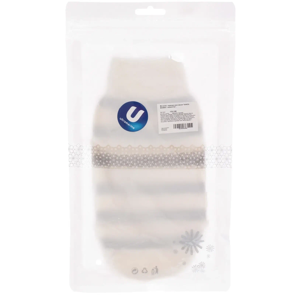 Мочалка - варежка массажная «SANTA MONIKA - KOKOTTA», цвет белый, 13*21см (ZIP пакет)