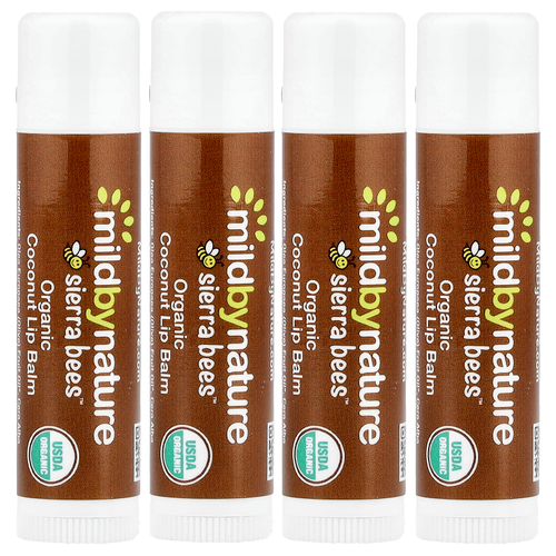 Mild By Nature, Sierra Bees™, органические бальзамы для губ, кокос, 4 шт. по 4,25 г (0,15 унции)