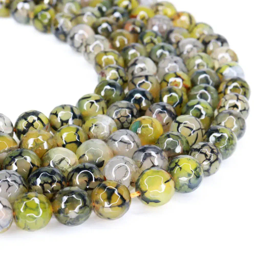Агат "Вены Дракона", бусины граненые 4/6/8/10 мм, на нитке 38 см, цвет: Серо-зеленый