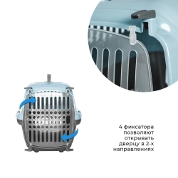 Переноска пластиковая ZOOEXPRESS "Турне" с прозрачной дверцей - 42х29х29,5 см (S) - голубая