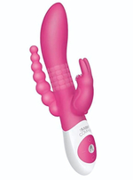 Розовый вибратор-кролик с анальным отростком The Beaded D.P.Rabbit (Цвет: розовый)
