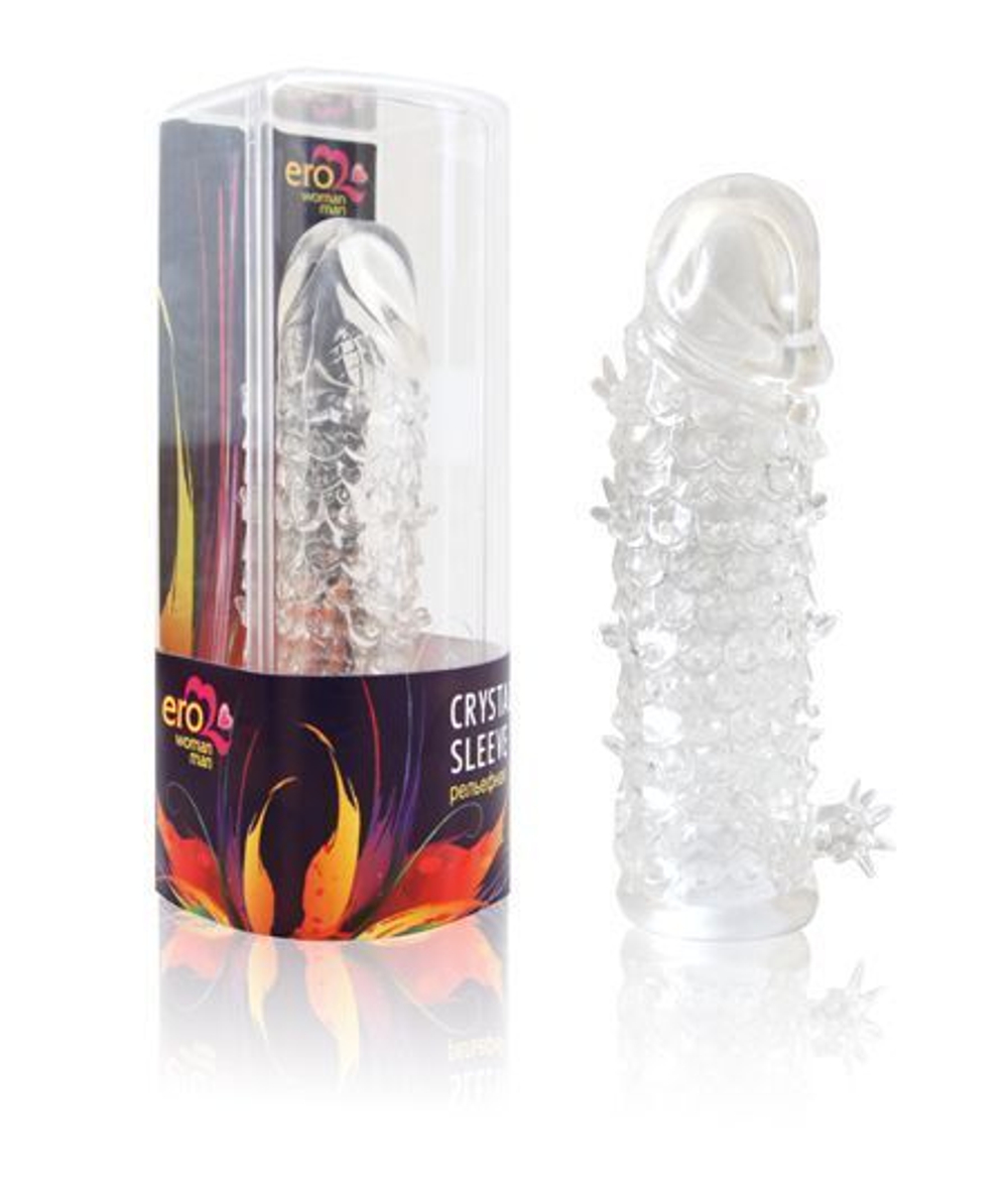 Закрытая прозрачная рельефная насадка Crystal sleeve - 13 см. (Цвет: прозрачный)