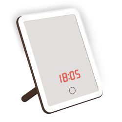 TLD-591 Brown-LED-80Lm-6000K-Dimmer-T+M Настольный светильник зеркало. 4W. Встроенный аккумулятор 3.7V-600mAh. Сенсорный выключатель. Диммер. Часы. Термометр. Коричневый. ТМ Uniel