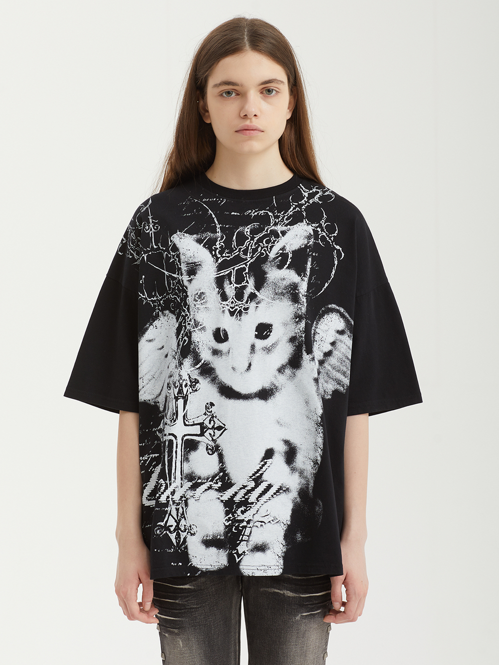 Женская Футболка Halo Purr Black Kitten Graphic Oversized