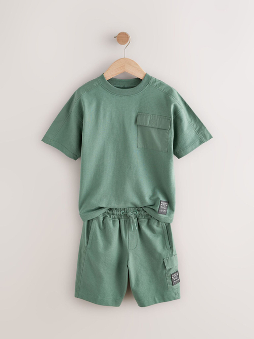 Футболка и шорты карго в комплекте для мальчика Next E98-836, Хаки
