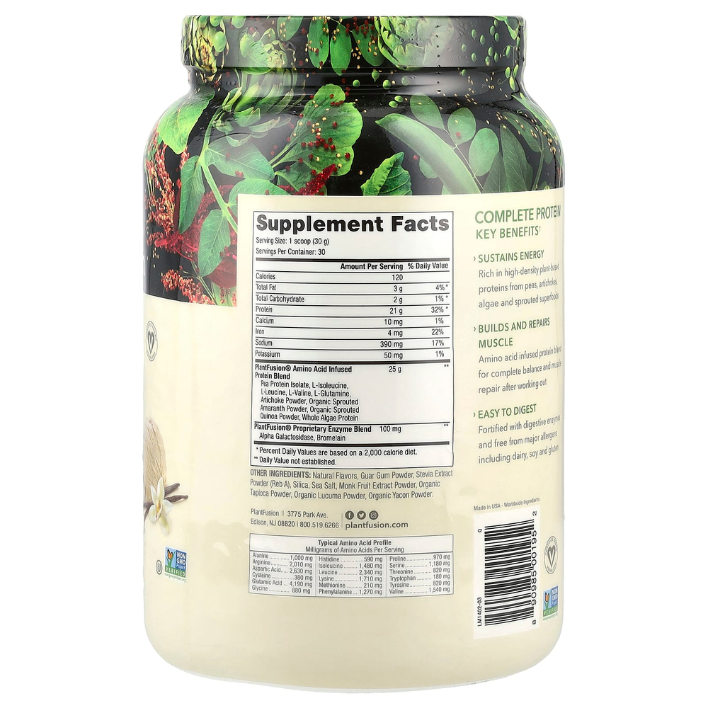 PlantFusion, Complete Protein, сливочная ваниль, 900 г (2 фунта)