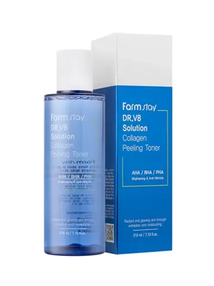 FARMSTAY - ПИЛИНГ-ТОНЕР ДЛЯ ЛИЦА С КОЛЛАГЕНОМ DR-V8 SOLUTION COLLAGEN PEELING TONER 210 ML