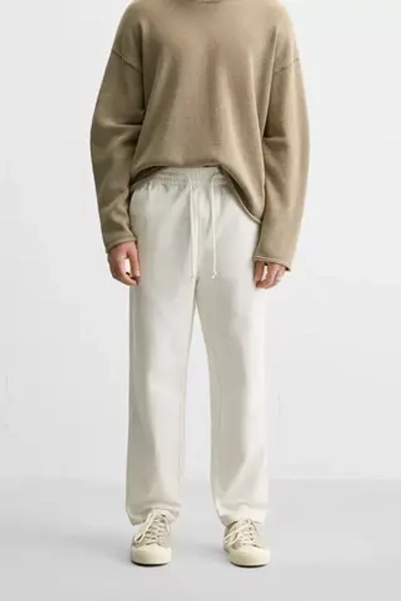 ZARA БРЮКИ ИЗ ХЛОПКА И ЛЬНА, КАМЕННО-СЕРЫЙ
