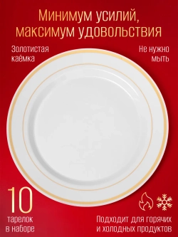 Пластиковые одноразовые большие тарелки для праздника 10 шт