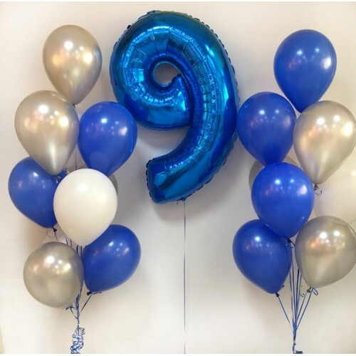 Композиция из шаров Серо-Синих Мальчику в День Рождения