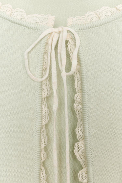 ZARA КАРДИГАН С БАНТОМ И КРУЖЕВОМ, ПАСТЕЛЬНО-ЗЕЛЕНЫЙ