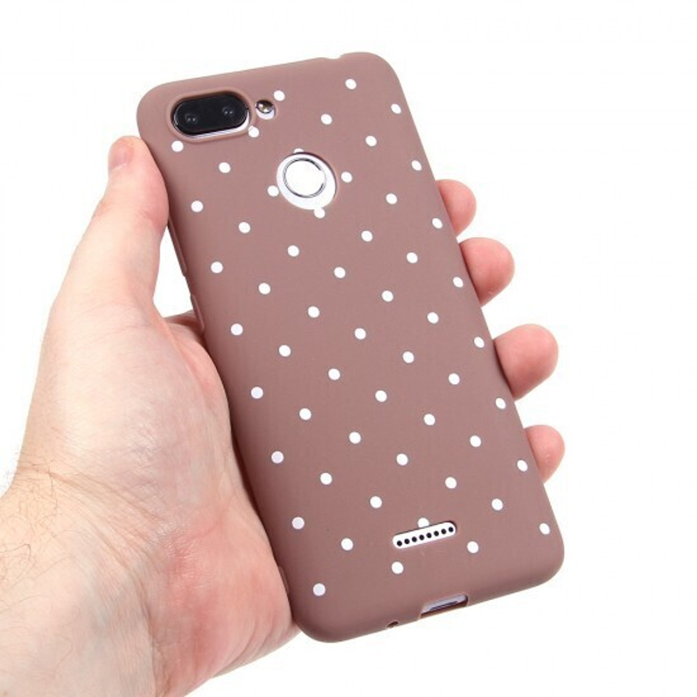 Чехол ТПУ в горошек для Xiaomi Redmi 6, 011374 Коричневый