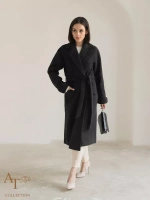 Пальто халат с запахом шерсть драповое демисезонное