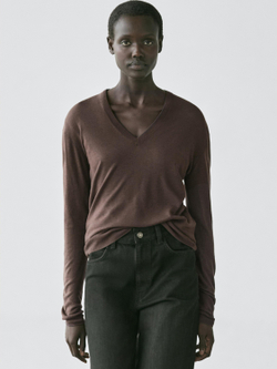 Massimo Dutti Вязаный свитер из смеси шелка и шерсти, коричневый