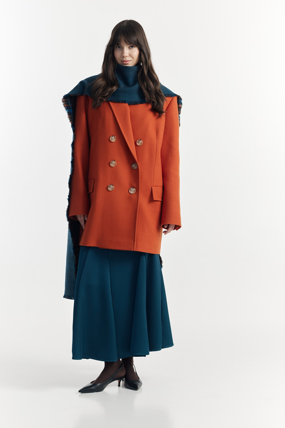 Шарф палантин клетка/синий