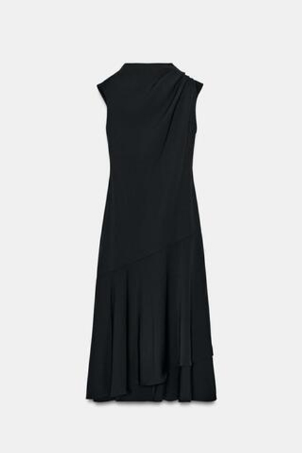 ZARA ПЛАТЬЕ МИДИ АСИММЕТРИЧНОГО КРОЯ, ЧЕРНЫЙ