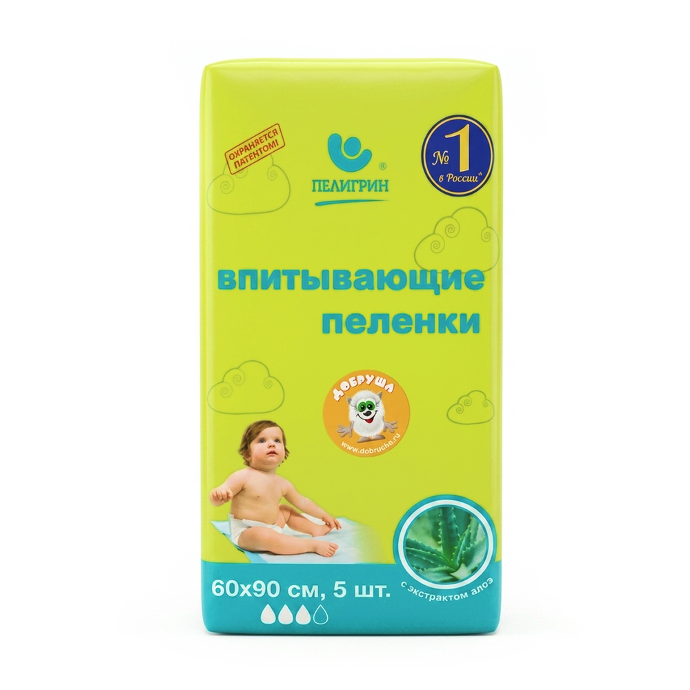 Пелёнки впитывающие с экстрактом алое, 60х90 см, 5 шт.