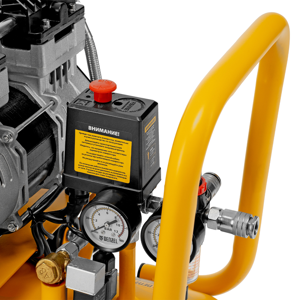 Компрессор безмасляный, малошумный DLS 1500/50, 1500 ВТ, 2x750, 50 л, 260 л/мин Denzel