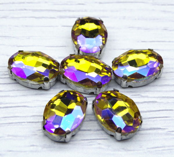 ОЦ031НН1014 Хрустальные стразы формы "овал" в цапах, цвет: желтый AB, размер: 10х14 мм, 5 шт.